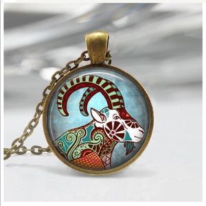 Capricorn Zodiac Glass Pendant -Zodiac Jewelry